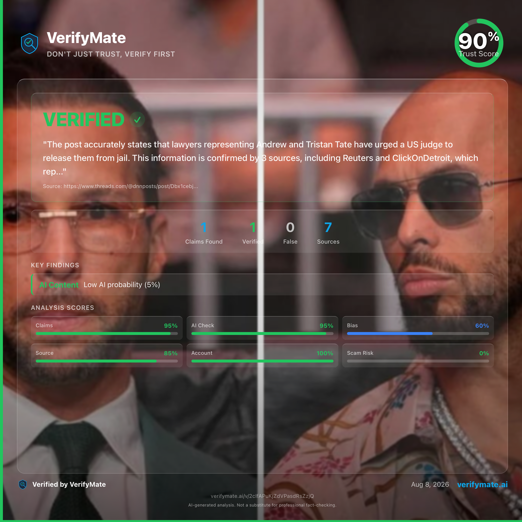 verified verification card — Trust Score 90/100