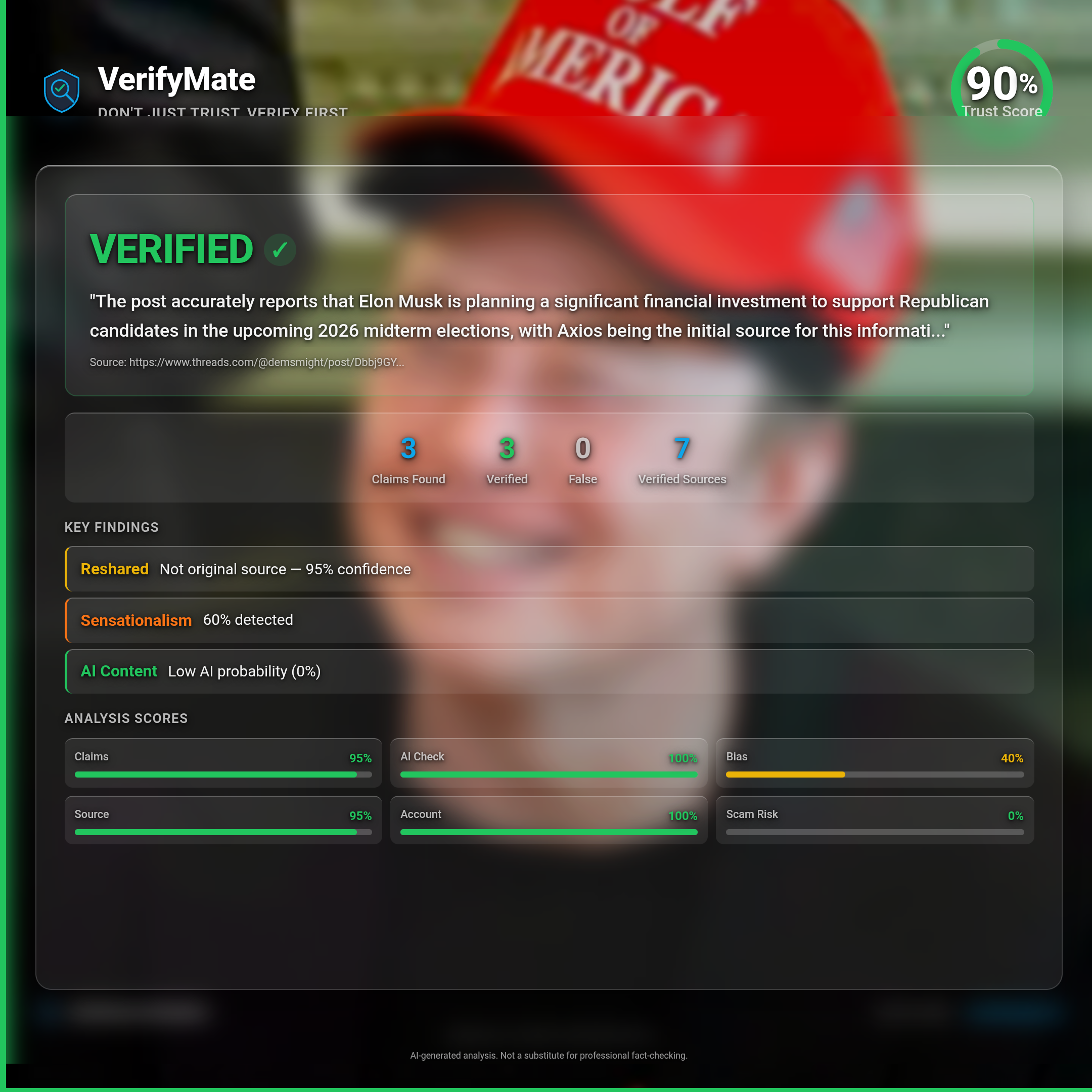 verified verification card — Trust Score 90/100