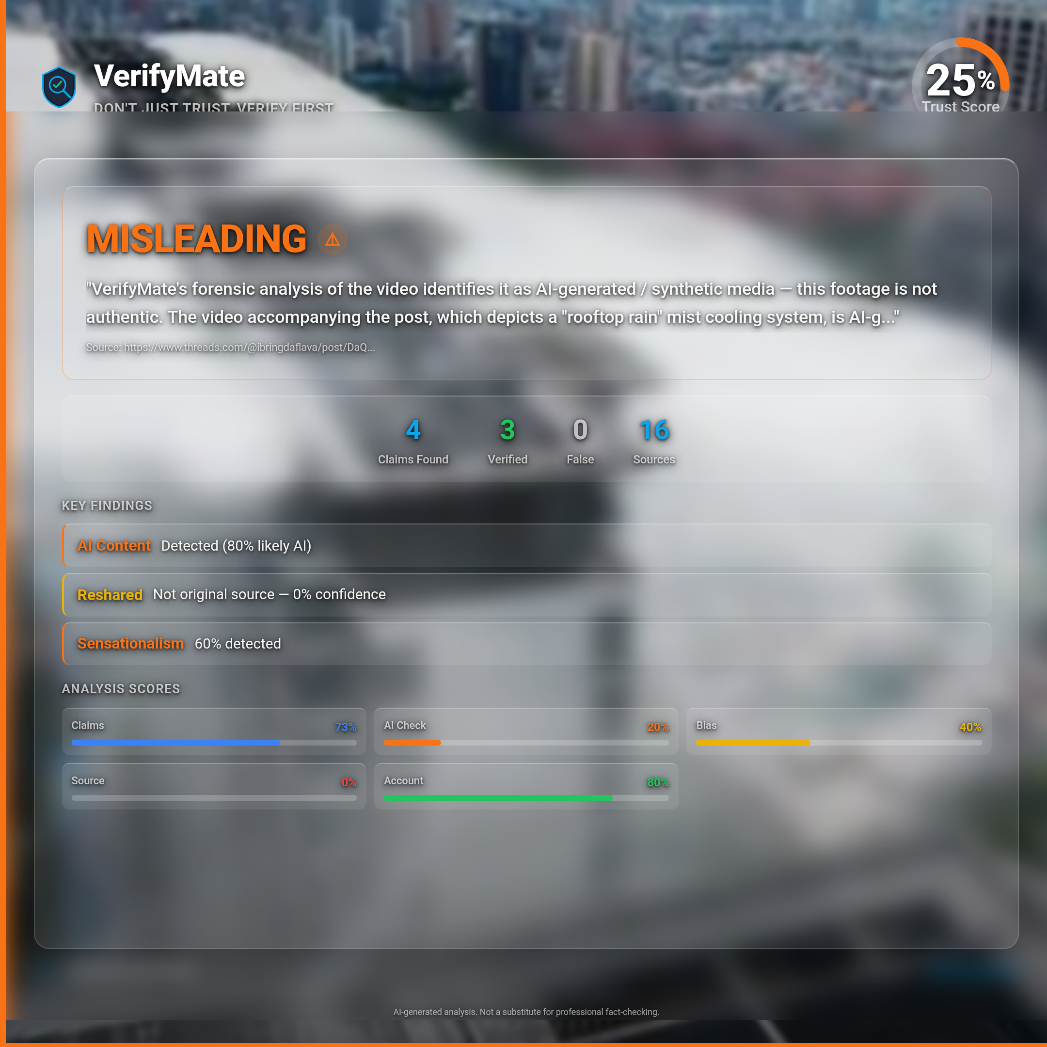misleading verification card — Trust Score 25/100