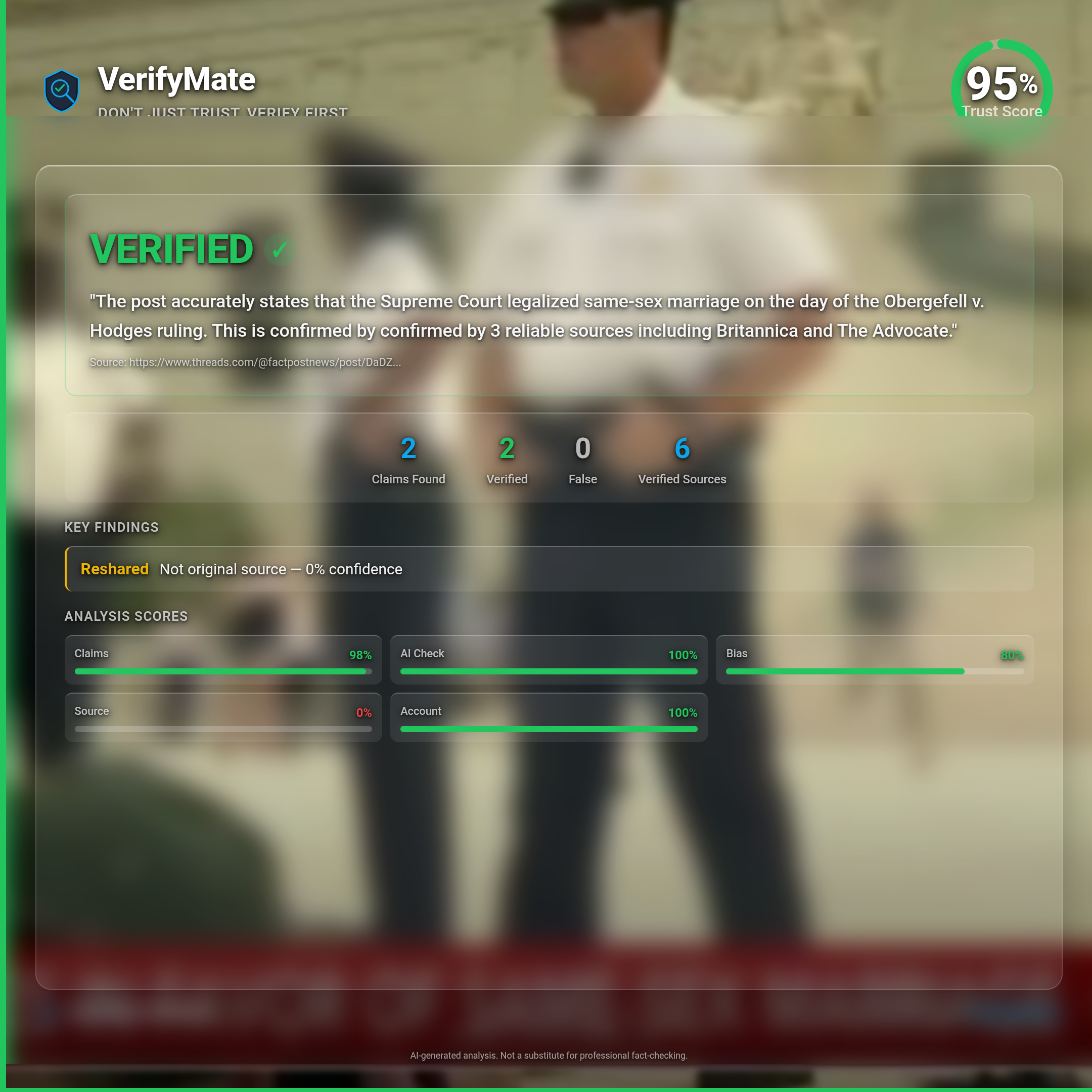 verified verification card — Trust Score 95/100