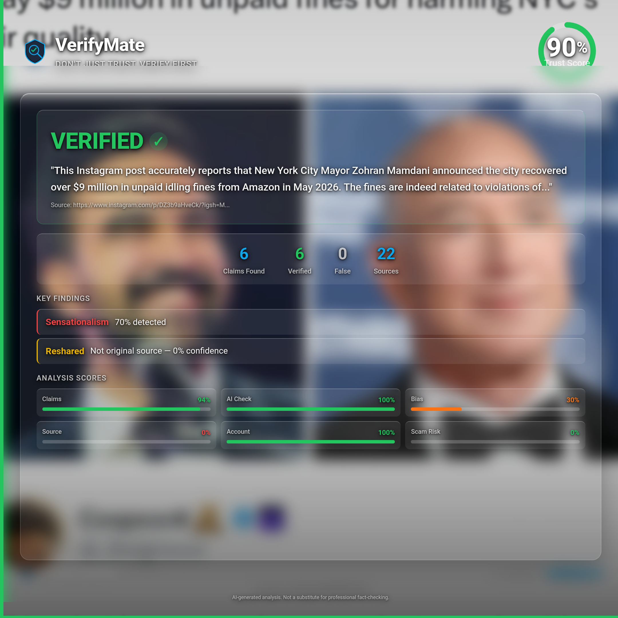 verified verification card — Trust Score 90/100