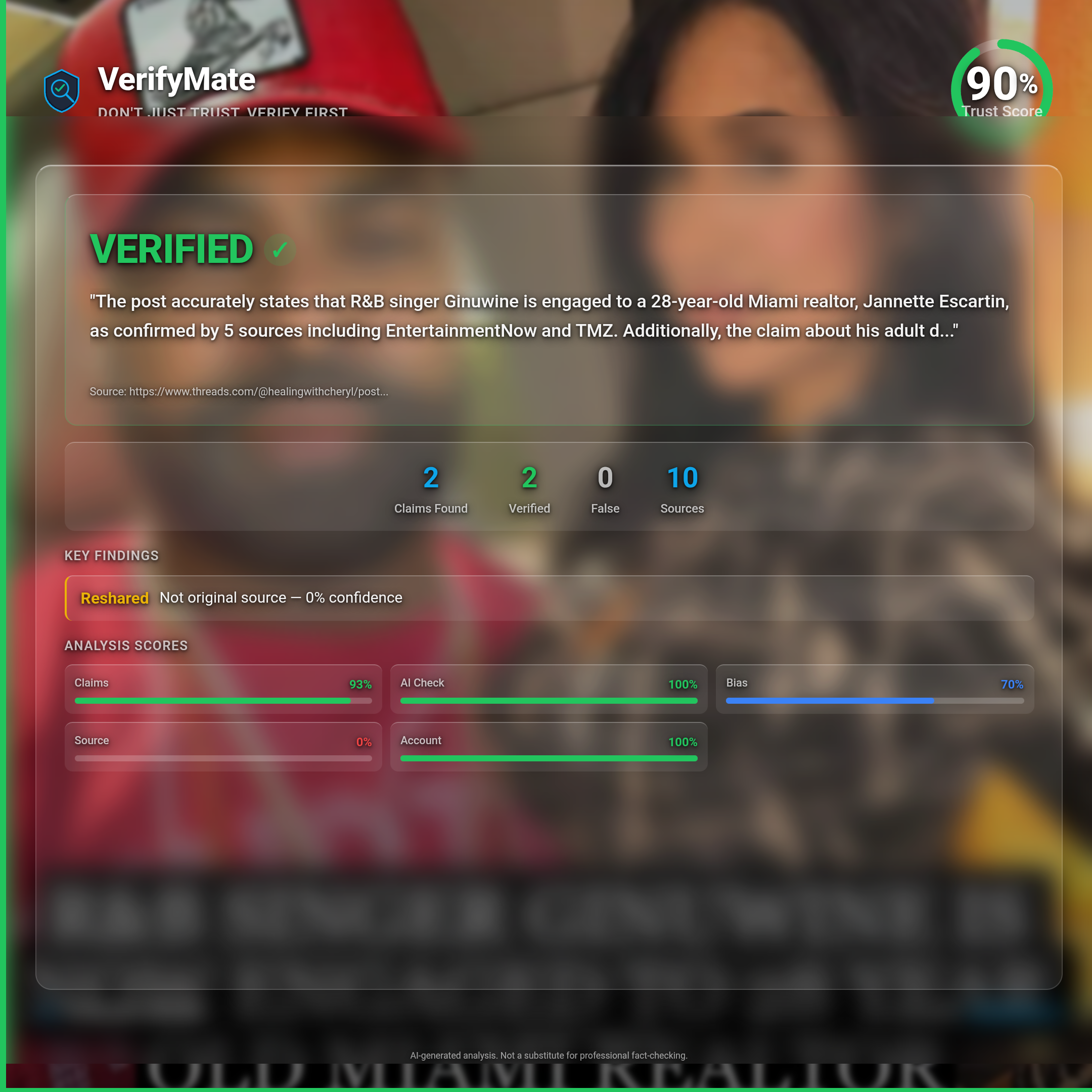 verified verification card — Trust Score 90/100