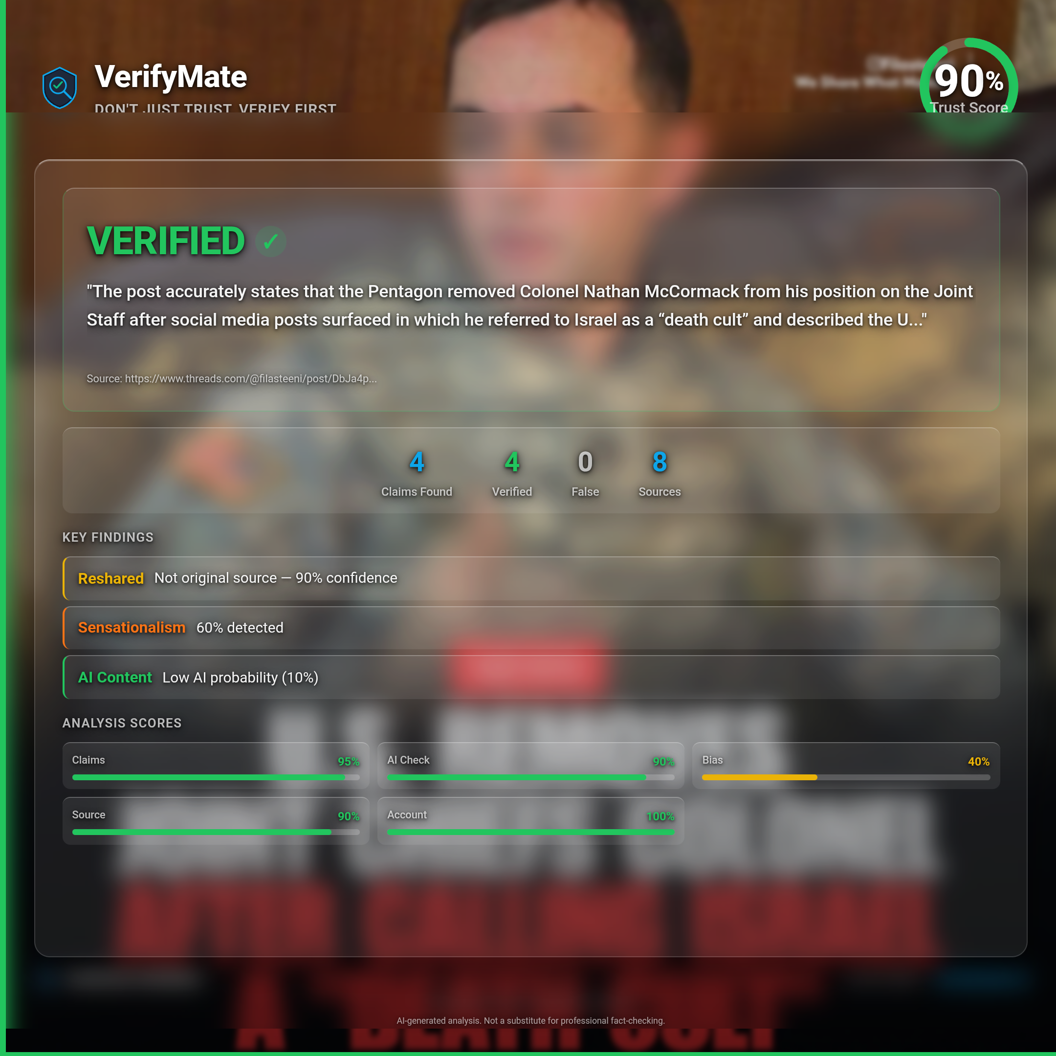 verified verification card — Trust Score 90/100