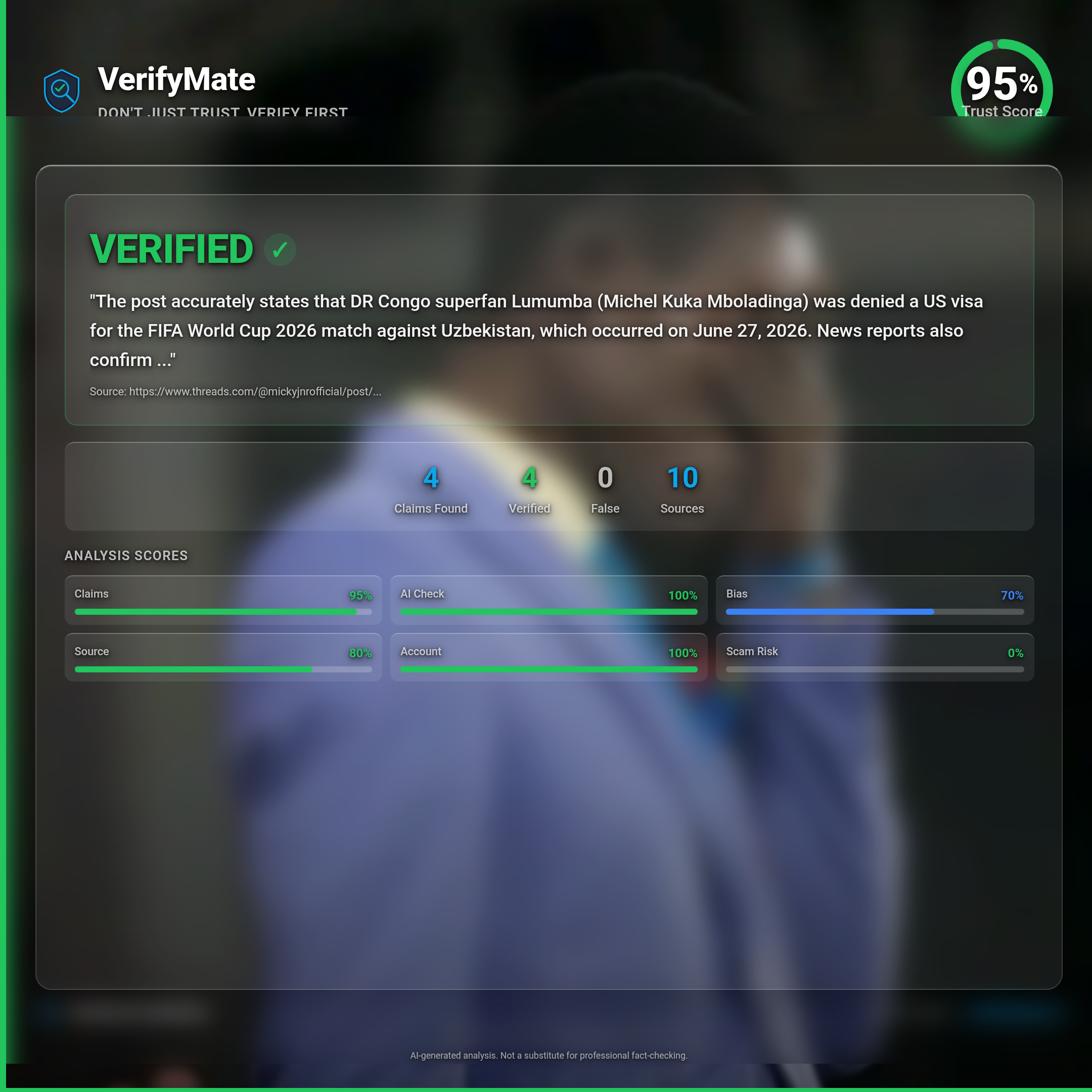 verified verification card — Trust Score 95/100