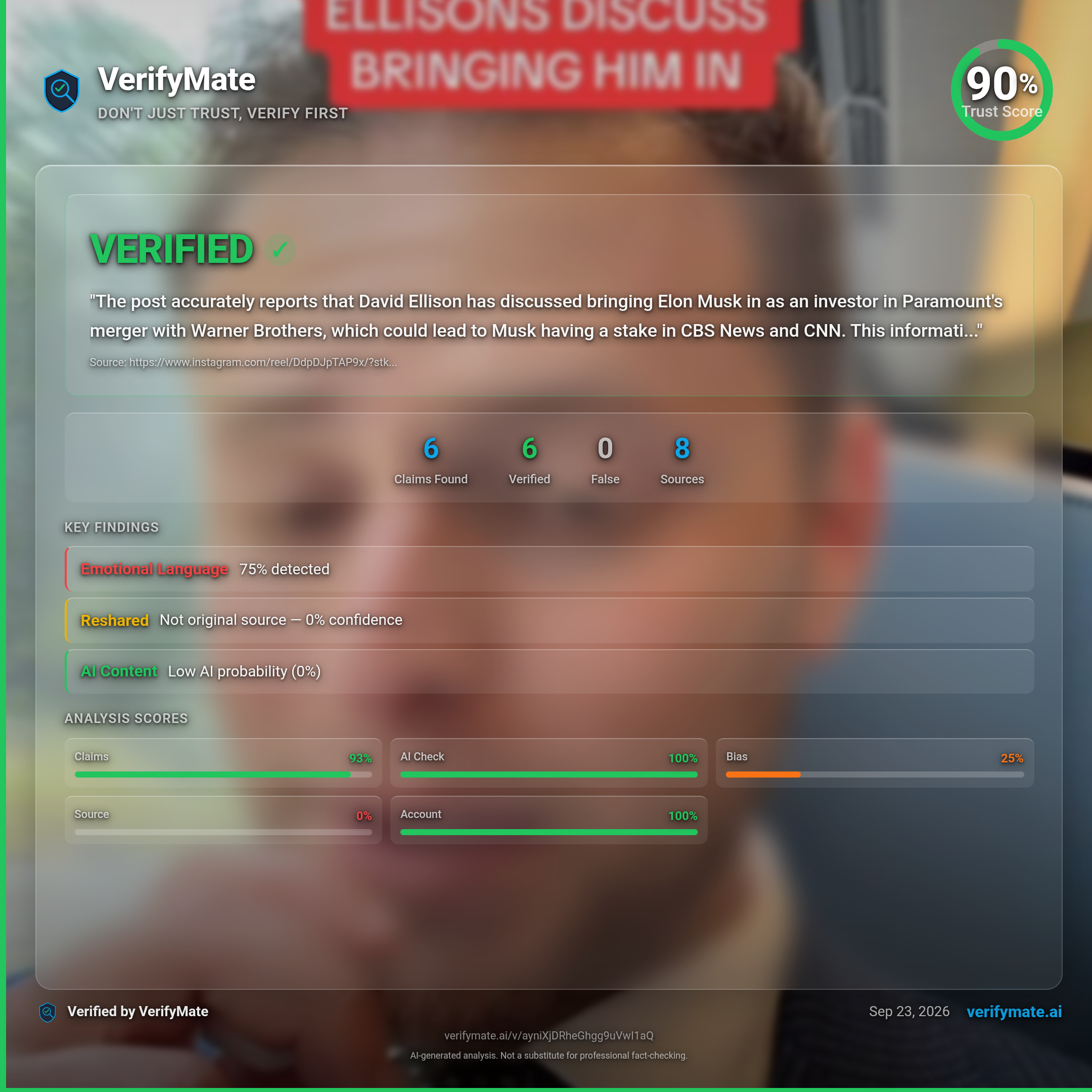 verified verification card — Trust Score 90/100