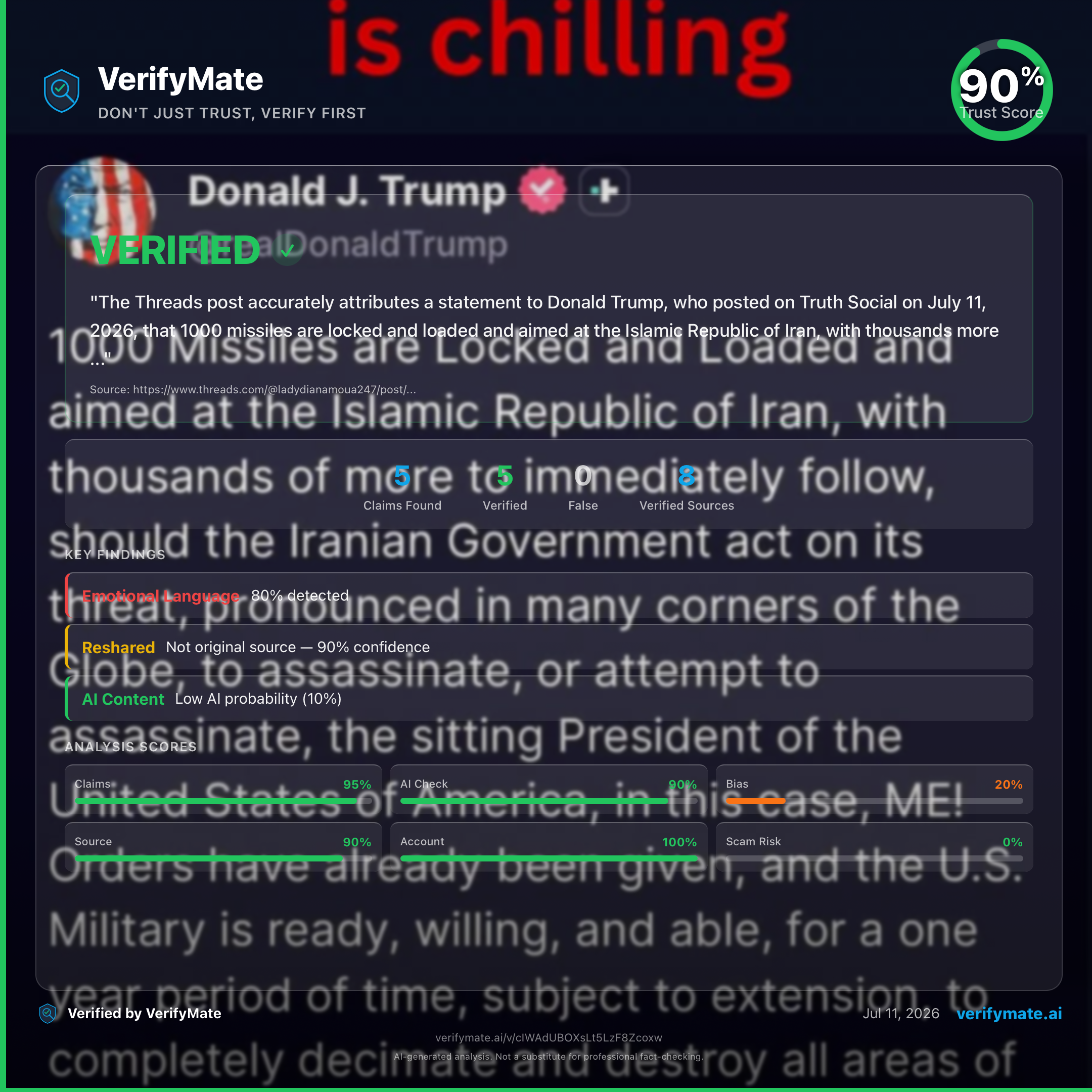 verified verification card — Trust Score 90/100