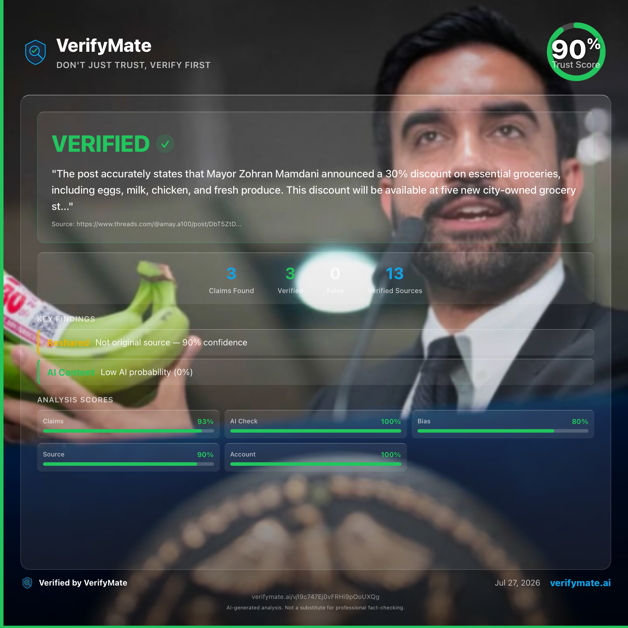 verified verification card — Trust Score 90/100
