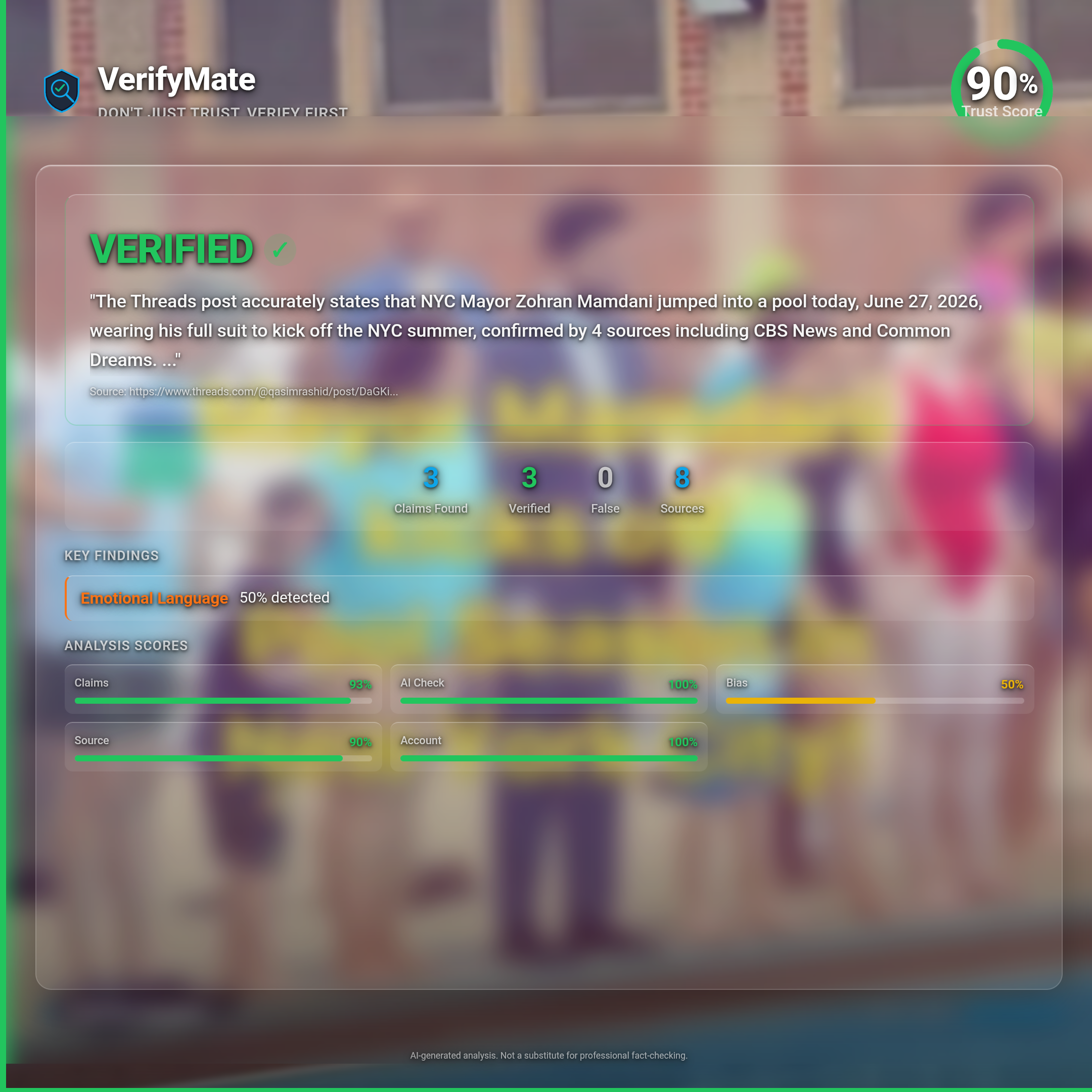 verified verification card — Trust Score 90/100