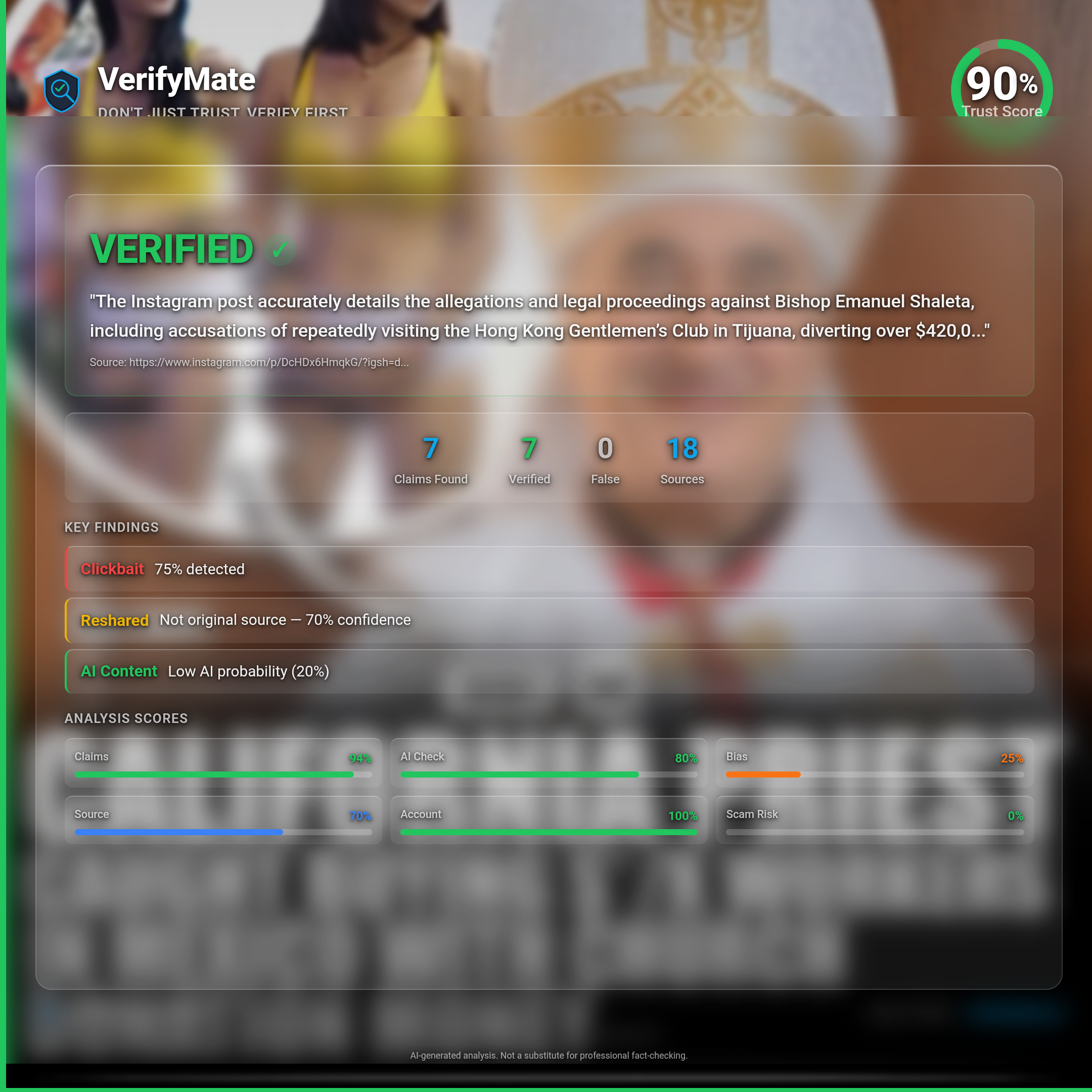 verified verification card — Trust Score 90/100