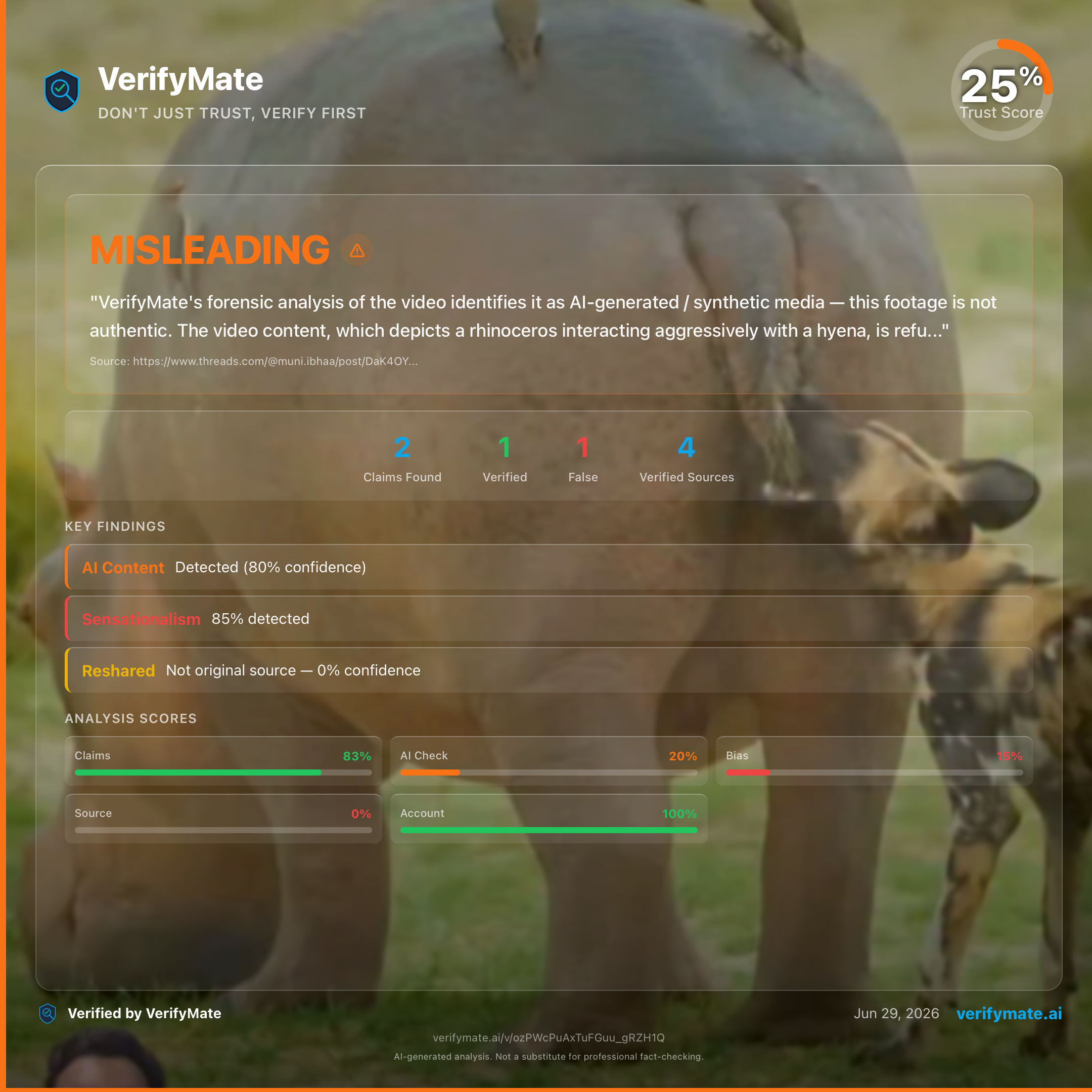 misleading verification card — Trust Score 25/100