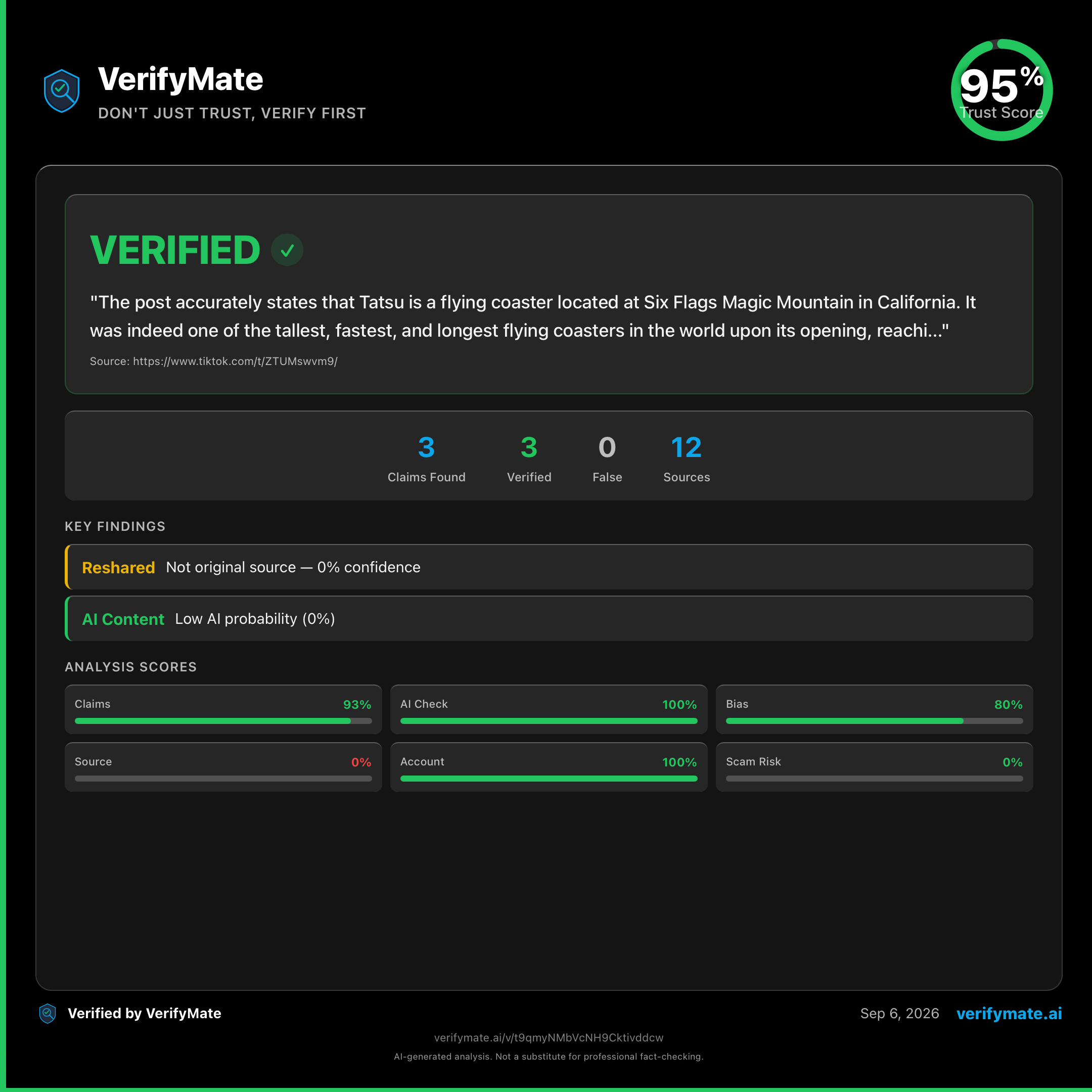 verified verification card — Trust Score 95/100