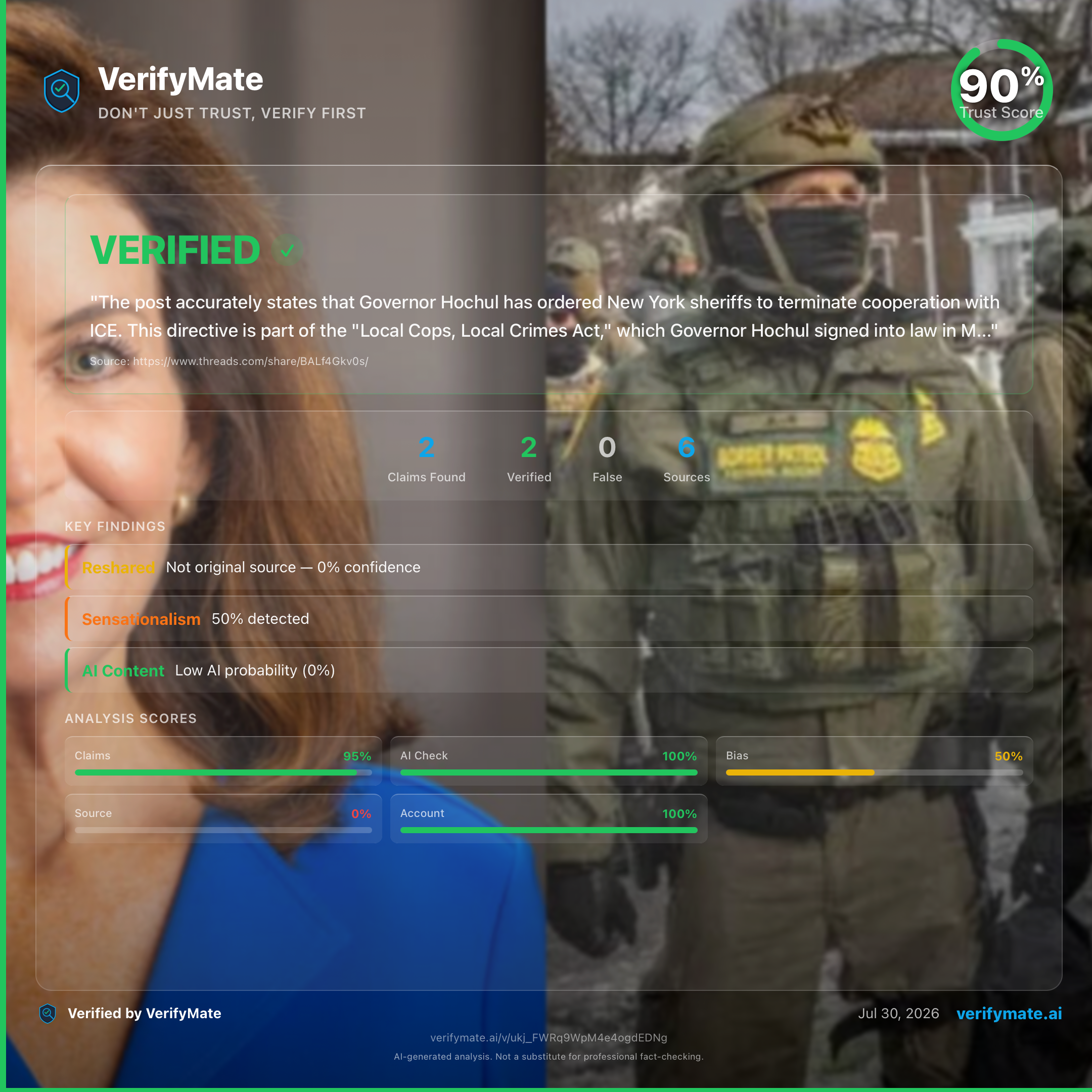 verified verification card — Trust Score 90/100