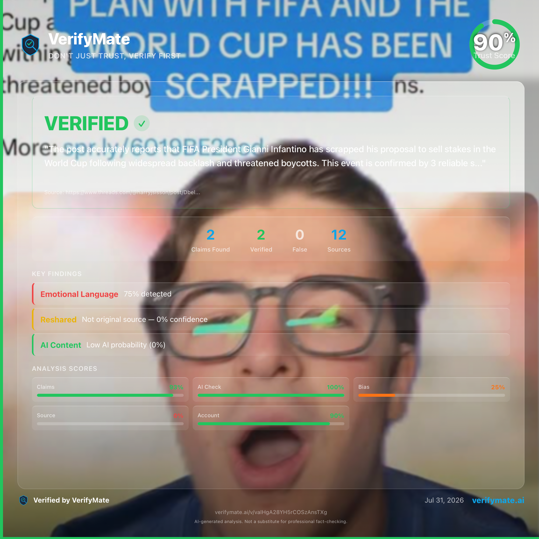 verified verification card — Trust Score 90/100